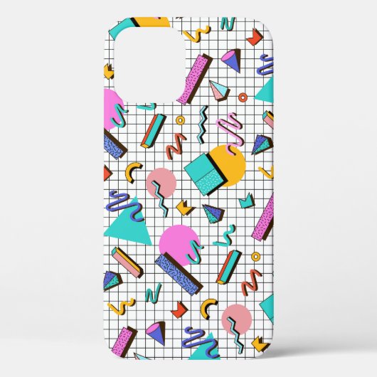 80s明るい:市松模様にヴィンテージジオメトリ。 Case-Mate iPhoneケース (裏面)