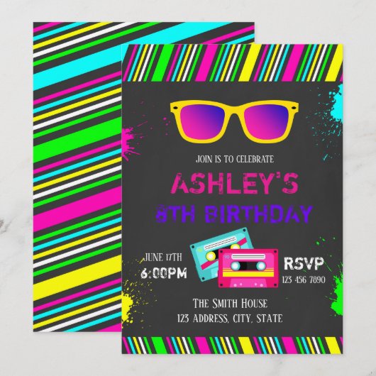 80s誕生日の招待 招待状 (正面/裏面)