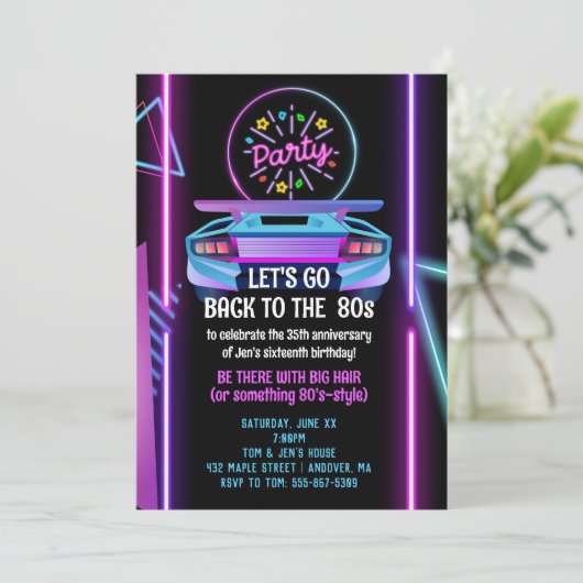 80s誕生日パーティー編集可能招待状 招待状 (スタンド正面)