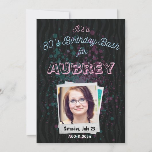 80s誕生日Bash招待状- 1980sテーマ5x7 招待状 (正面)