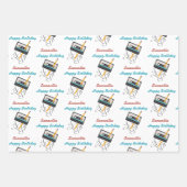 80s音楽おもしろいレトロカセットテープ誕生日名 ラッピングペーパーシート (正面2)