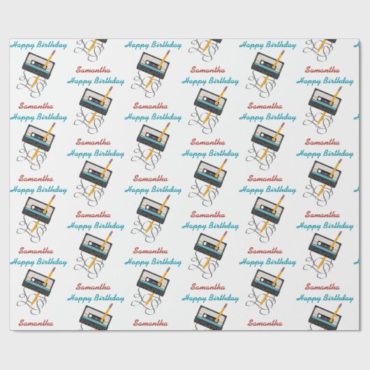 80s音楽おもしろいレトロカセットテープ誕生日名 ラッピングペーパー (フラット)
