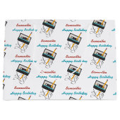 80s音楽おもしろいレトロカセットテープ誕生日名 ラージペーパーバッグ (正面)