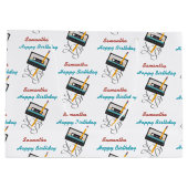 80s音楽おもしろいレトロカセットテープ誕生日名 ラージペーパーバッグ (裏面)