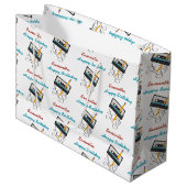 80s音楽おもしろいレトロカセットテープ誕生日名 ラージペーパーバッグ (正面アングル)