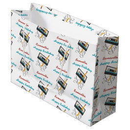 80s音楽おもしろいレトロカセットテープ誕生日名 ラージペーパーバッグ