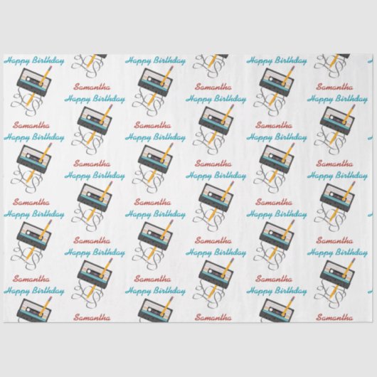 80s音楽おもしろいレトロカセットテープ誕生日名 薄葉紙 (正面)