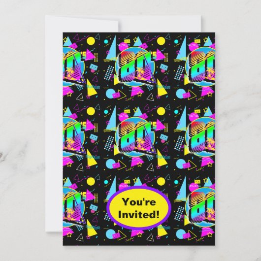 80s 1980sレトロファッションスタイル誕生日パーティーイベント 招待状 (正面)