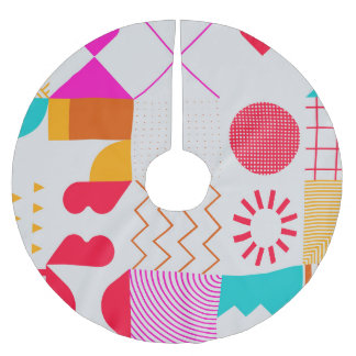 80s-90sトレンディーのジオメトリ背景 ブラッシュドポリエステルツリースカート