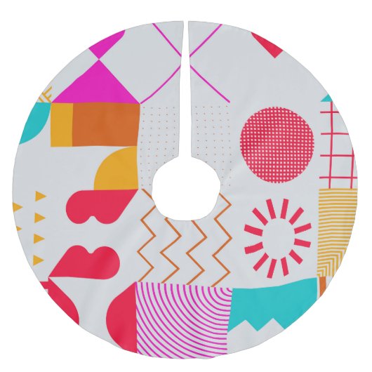 80s-90sトレンディーのジオメトリ背景 ブラッシュドポリエステルツリースカート (正面)