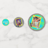 80's/90'sネオンチェッカーボード|3枚の写真と年齢レトロ コンフェッティ (正面)