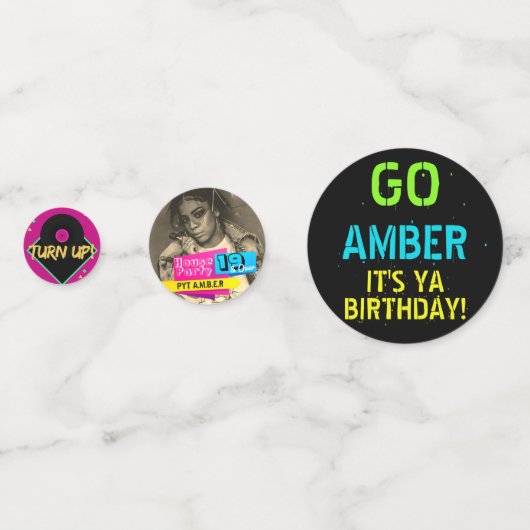 80's/90'sネオンチェッカーボード|3枚の写真と年齢レトロ コンフェッティ (裏面)