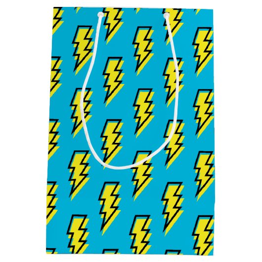 80's/90'sネオンブルーイエロー稲妻ボルトパターン ミディアムペーパーバッグ (裏面)