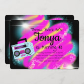 80s 90sパーティーエアブラシヴィンテージブームボックススローバック 招待状 (正面/裏面)