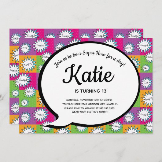 80s 90sピンク漫画すごいヒーロー戻る 招待状 (正面/裏面)