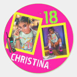 80's|90'sフラッシュバック・ネオンヒップホップ写真誕生日 ラウンドシール