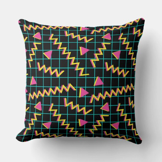 80's/90'sブラック&ネオンパターン クッション (正面)