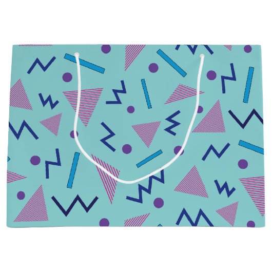 80s 90sメンフィススタイルジオメトリックブルー ラージペーパーバッグ (正面)