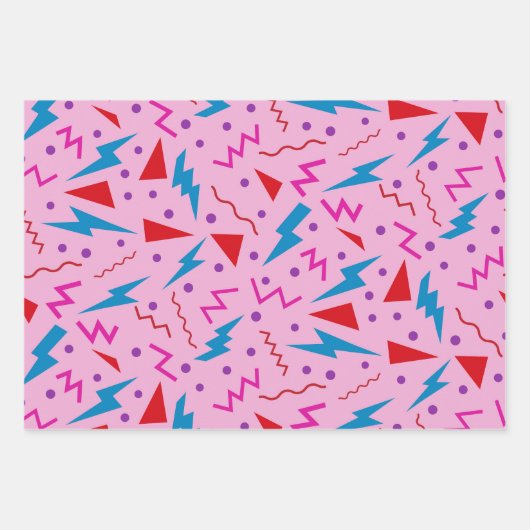 80s 90sメンフィススタイル幾何学的ピンク ラッピングペーパーシート (正面3)