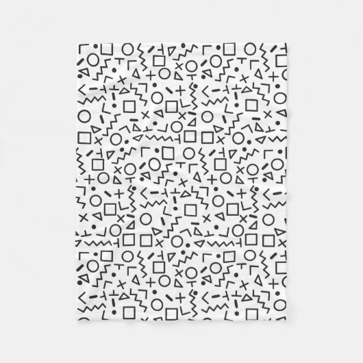 80's 90's白黒レトロ図形パターン フリースブランケット (正面)