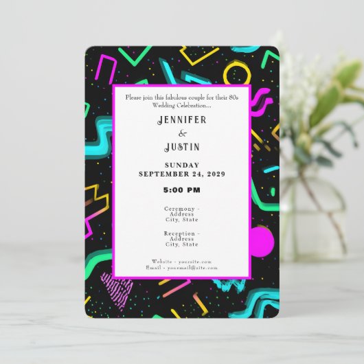 80s 90s Neon Retro Pattern Wedding Invitation 招待状 (スタンド正面)