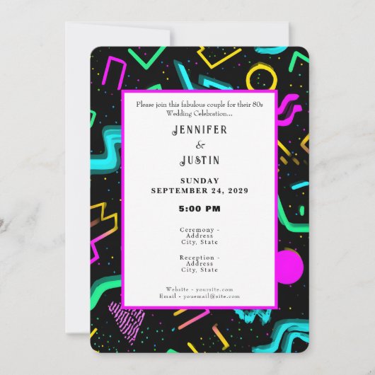 80s 90s Neon Retro Pattern Wedding Invitation 招待状 (正面)