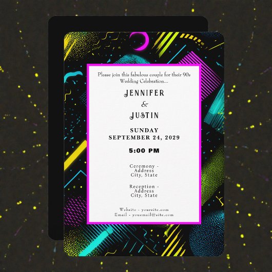80s 90s Neon Retro Pattern Wedding Invitation 招待状
