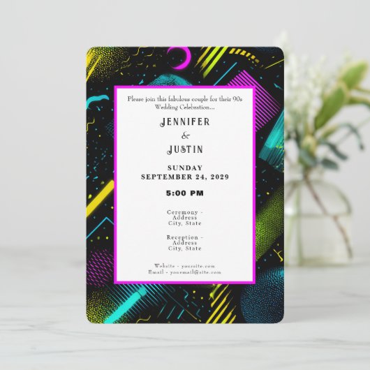 80s 90s Neon Retro Pattern Wedding Invitation 招待状 (スタンド正面)