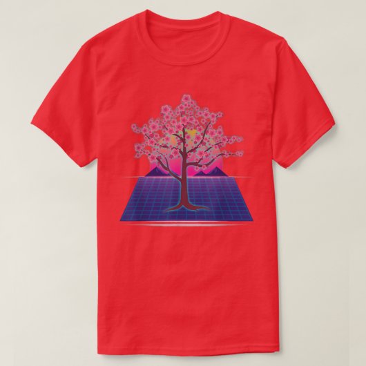 80s Art Japanese Sakura Tree Flower Vaporwave Cher Tシャツ (デザイン正面)
