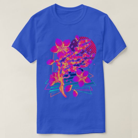 80s Art Sakura Flower Japan Retro Vaporwave Cherry Tシャツ (デザイン正面)