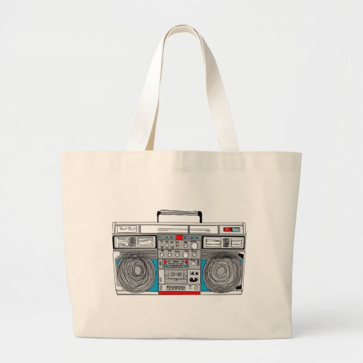 80s boomboxのイラストレーション ラージトートバッグ (正面)