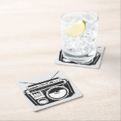 80s Boomboxグレー スクエアペーパーコースター (インサイチュ)