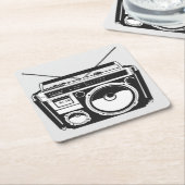 80s Boomboxグレー スクエアペーパーコースター (アングル)