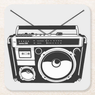 80s Boomboxグレー スクエアペーパーコースター