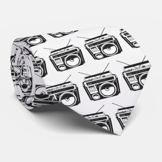 80s Boombox Pattern Retro ネクタイ (ロール)