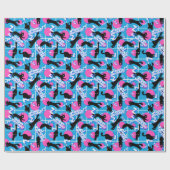 80s Cats誕生日ブルー幾何学模様 ラッピングペーパー (フラット)