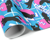 80s Cats誕生日ブルー幾何学模様 ラッピングペーパー (ロールコーナー)