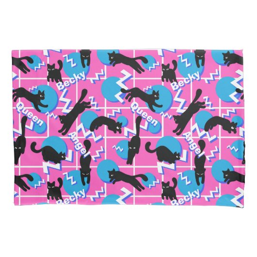 80s Cats Name Pink Geometric Memphis Pattern 枕カバー (正面左)