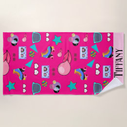 80s Costume Vibrant pink Retro culture pop ビーチタオル