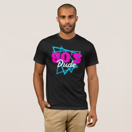 80's Dude Born in the 1980s Fun Retro Pink & Blue Tシャツ (正面フル)