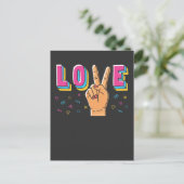 80s Love Hand Peace Sign 90sレトロHippie Graphic ポストカード (スタンド正面)