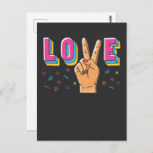 80s Love Hand Peace Sign 90sレトロHippie Graphic ポストカード (正面/裏面)