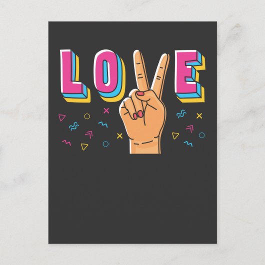 80s Love Hand Peace Sign 90sレトロHippie Graphic ポストカード (正面)
