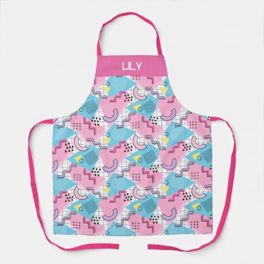 80's Memphis Active Pink Light Blue エプロン (正面)