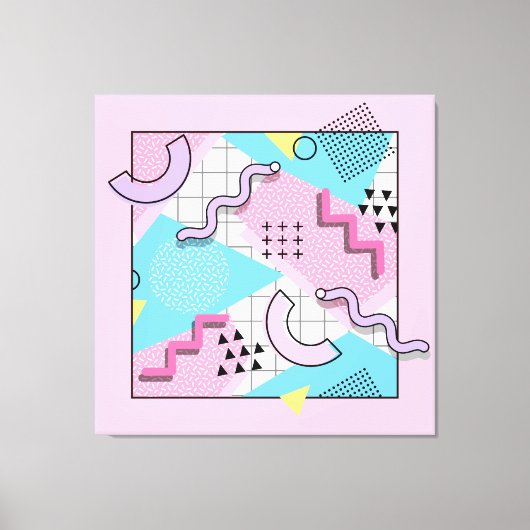 80's Memphis Active Pink Light Blue キャンバスプリント (正面)