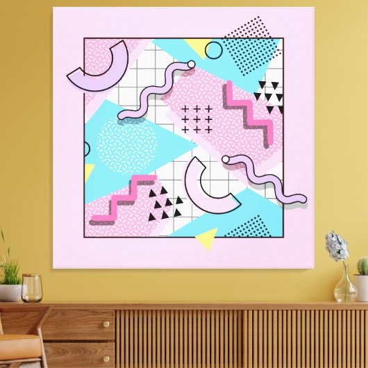 80's Memphis Active Pink Light Blue キャンバスプリント (インサイチュ (リビング))