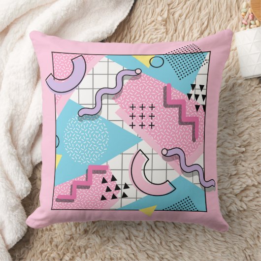 80's Memphis Active Pink Light Blue クッション (ブランケット)