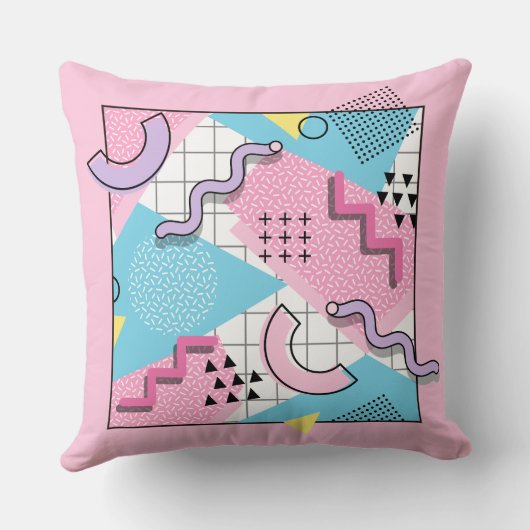 80's Memphis Active Pink Light Blue クッション (裏面)