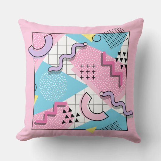 80's Memphis Active Pink Light Blue クッション (正面)