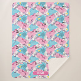 80's Memphis Active Pink Light Blue シェルパブランケット